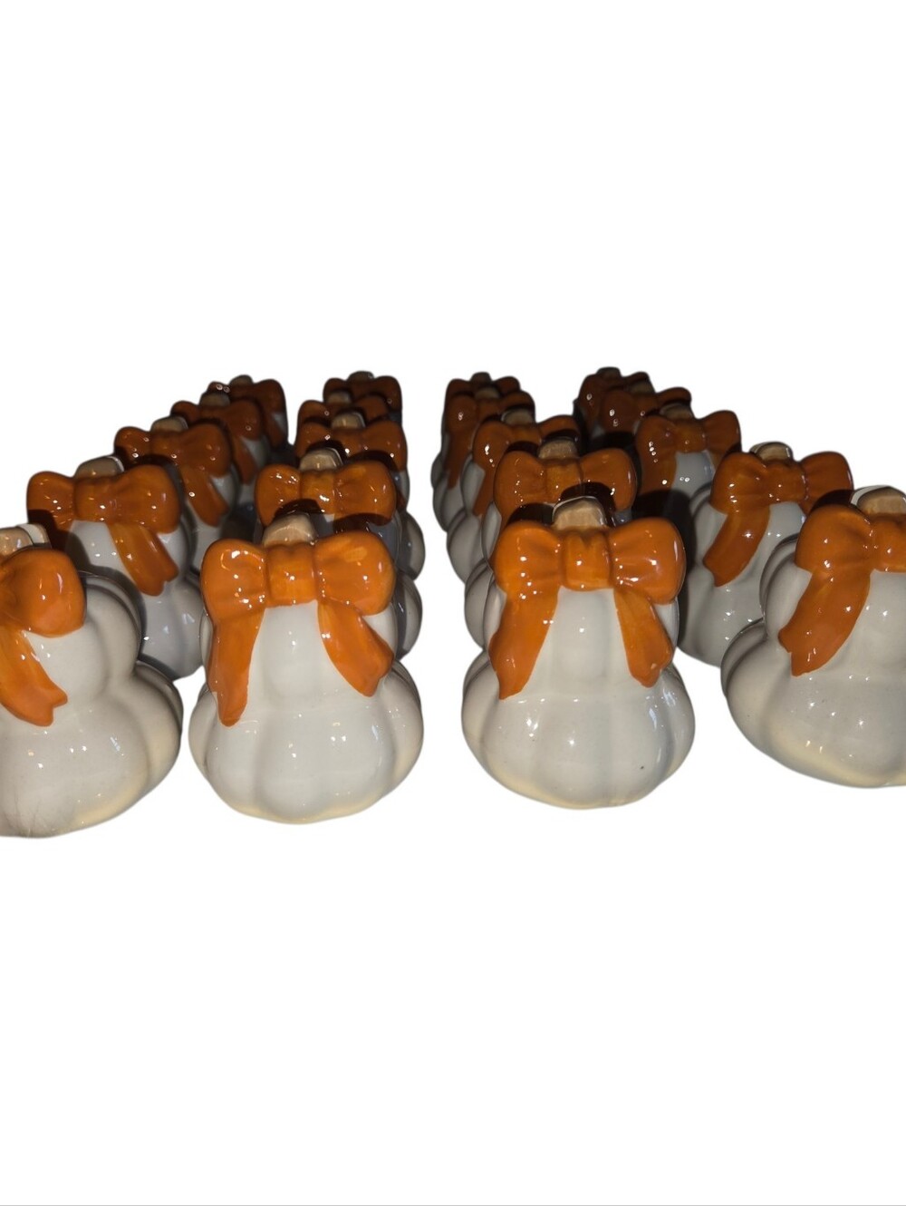 Hobby Lobby Ceramic White Pumpkin Place Card Holders with Orange Bow - 20pc